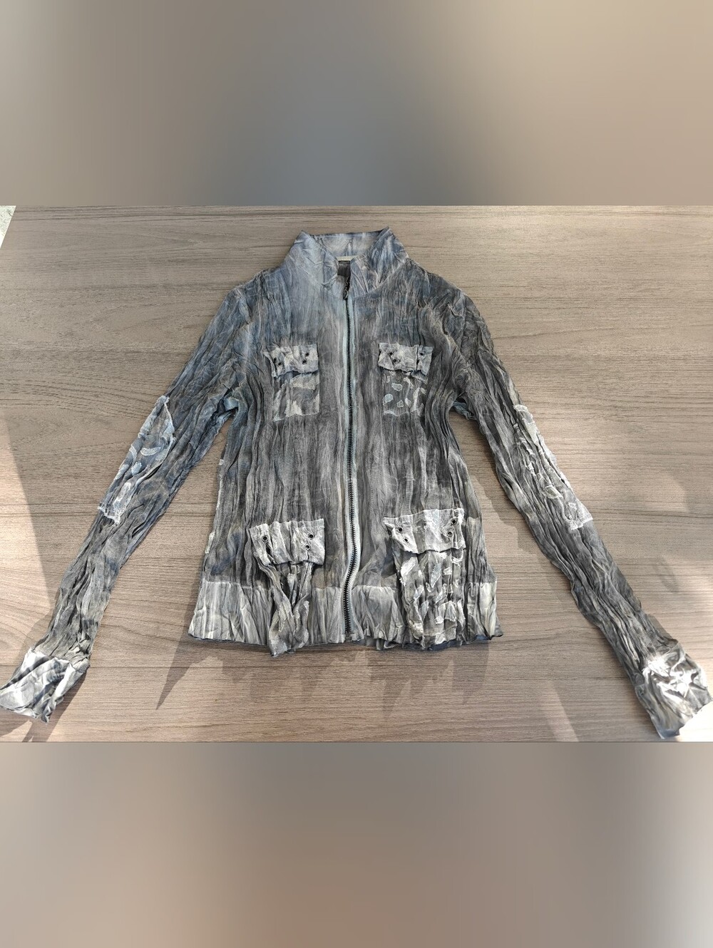 Y2K Light Gray Crinkle Zip-Front Women’s Jacket